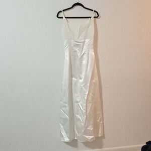 Vintage Handmade spaghetti strap white satin floral lace sweet 16 dress